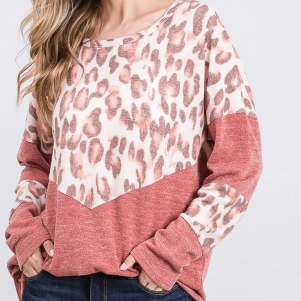 Faded coral leopard print sweater